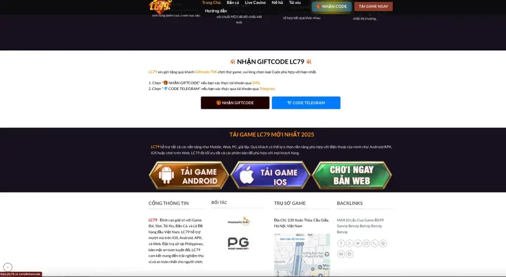 Hướng dẫn tải LC79 – giao diện nhận giftcode và tải game cho Android, iOS, Web