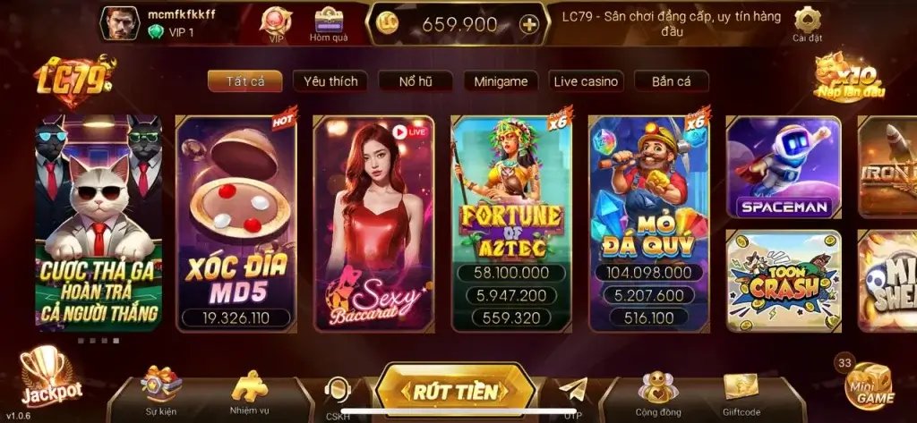 Giao diện game slot Fortune of Aztec với hiệu ứng nổ hũ LC79 cực đẹp và tiền thưởng lớn