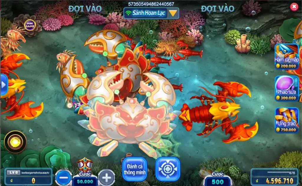 Màn hình game bắn cá LC79 khi nâng cấp súng bắn boss Kraken với hiệu ứng nổ đẹp mắt